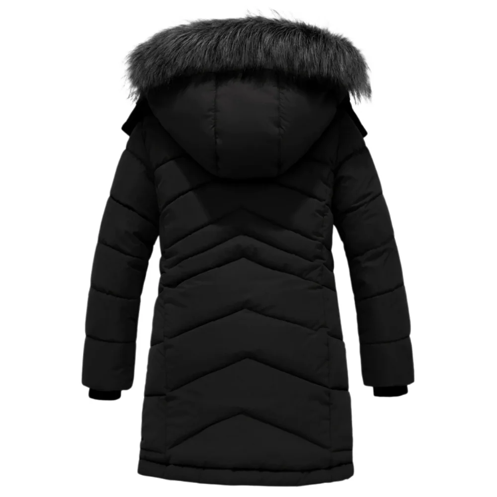Wantdo Kids' Black Fleece-Lined Winter Parka Size 10-12 Black Faux Fur Hood